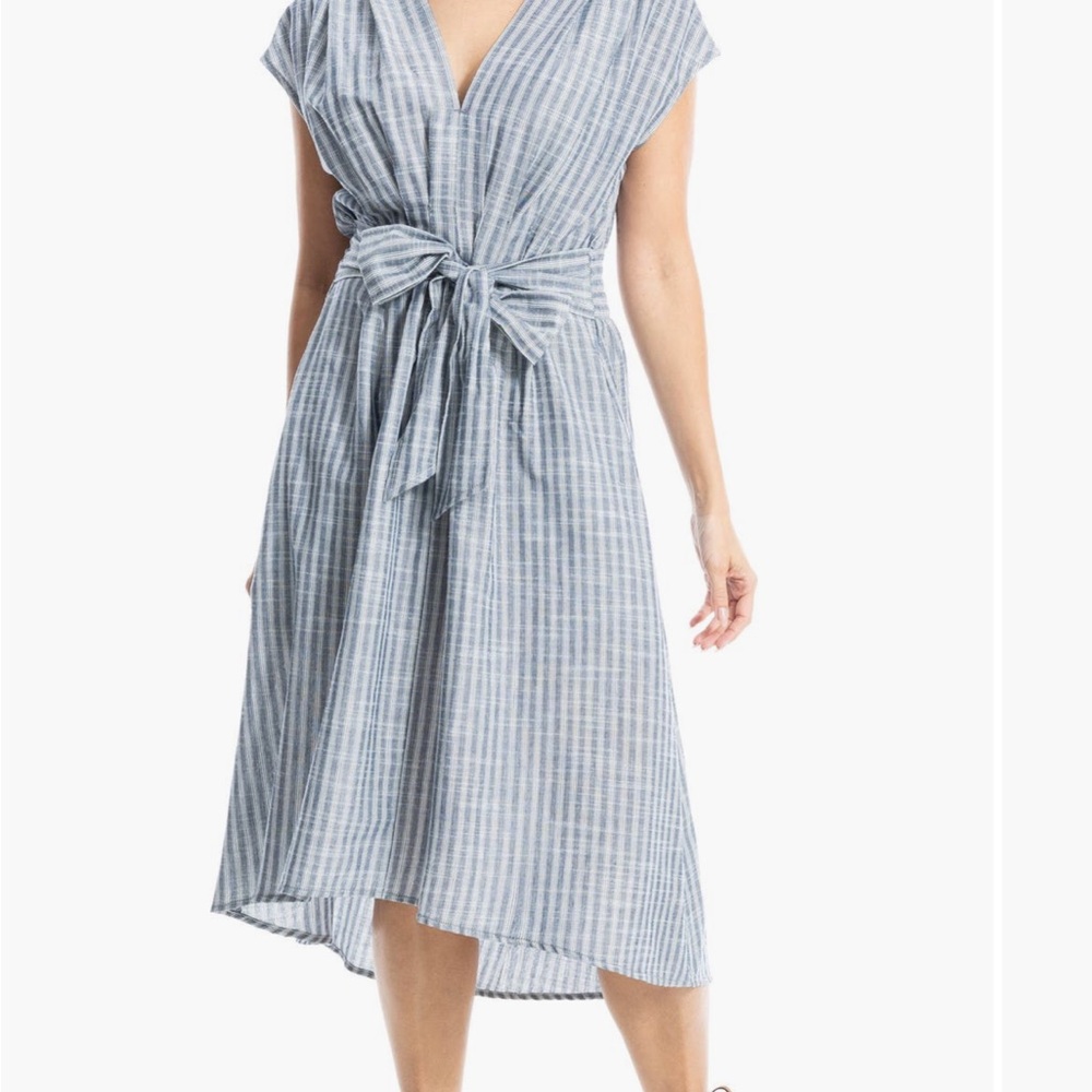 Max Studio Blue and White Checkered Midi Dress